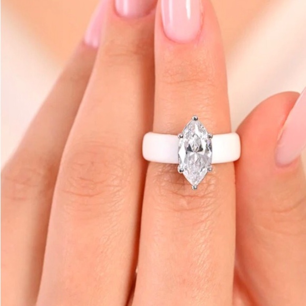 White Silicone Ring with Marquis Cz Size 8